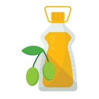 en flaska fylld med olja och oliver hålls åt sidan, ikon för oliv olja vektor