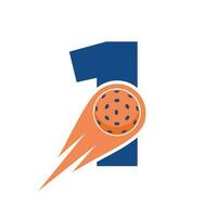 Initiale Brief 1 Pickleball Logo Konzept mit ziehen um Pickleball Symbol. Essiggurke Ball Logo Vektor Vorlage