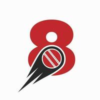 Brief 8 Kricket Logo Konzept mit ziehen um Ball Symbol zum Kricket Verein Symbol. Cricketspieler Zeichen vektor