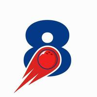 brev 8 bowling logotyp. bowling boll symbol med röd rör på sig boll ikon vektor