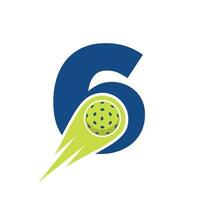 Initiale Brief 6 Pickleball Logo Konzept mit ziehen um Pickleball Symbol. Essiggurke Ball Logo Vektor Vorlage