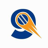 brev 9 cricket logotyp begrepp med rör på sig boll ikon för cricket klubb symbol. kricketspelare tecken vektor