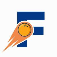 brev f bowling logotyp. bowling boll symbol med röd rör på sig boll ikon vektor