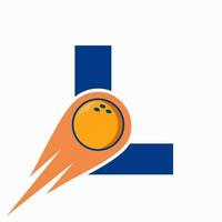 brev l bowling logotyp. bowling boll symbol med röd rör på sig boll ikon vektor