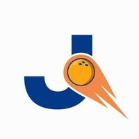 Brief j Bowling Logo. Bowling Ball Symbol mit rot ziehen um Ball Symbol vektor