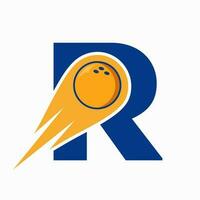 brev r bowling logotyp. bowling boll symbol med röd rör på sig boll ikon vektor