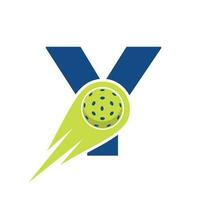 Initiale Brief y Pickleball Logo Konzept mit ziehen um Pickleball Symbol. Essiggurke Ball Logo Vektor Vorlage