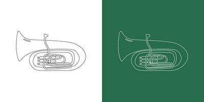Tuba Linie Zeichnung Karikatur Stil. Messing- Instrument Tuba Clip Art Zeichnung im linear Stil isoliert auf Weiß und Tafel Hintergrund. Musical Wind Instrument Clip Art Konzept, Vektor Design