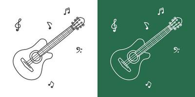 akustisch Gitarre Linie Zeichnung Vektor Design. Zeichenfolge Instrument Gitarre Clip Art Zeichnung im linear Stil isoliert auf Weiß und Tafel Hintergrund. Musical Instrument Clip Art Konzept