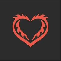 rot flammend Liebe Symbol Logo auf schwarz Hintergrund. Stammes- Abziehbild Schablone tätowieren Design. eben Vektor Illustration.
