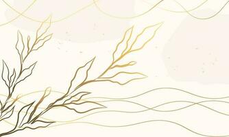 Gold und Beige Hintergrund mit Pflanzen. Blume Umriss. Hand gezeichnet. minimal Kunst. Vektor Kunst