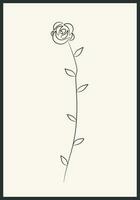 Hand gezeichnet Blume Rose. schwarz Linie Hand gezeichnet Blumen- Element auf Beige Hintergrund mit ein rahmen. Linie Kontur Blumen- Zeichnung. Vektor Illustration