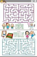 labyrint aktivitet spel uppsättning med tecknad serie barn tecken vektor