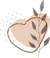 hjärta med löv och prickar. hand dragen vektor illustration isolerat på vit bakgrund.