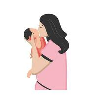mor innehav och kissing bebis barn platt illustration vektor