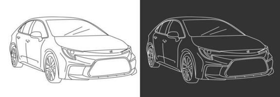 schwarz Gliederung Vektor Illustration von ein modern Sport Auto isoliert auf schwarz und Weiß Hintergrund