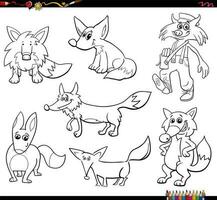 tecknad serie rävar djur- tecken uppsättning färg sida vektor