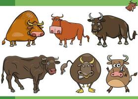 Karikatur Bullen Bauernhof Tiere Comic Zeichen einstellen vektor