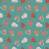 sömlösa mönster med koppar och muggar. söt keramisk porslin. design av textilier, menyer, matsalar, matställen, kaféer och restauranger. vektor illustration