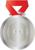 eben Stil Silber Star runden Medaille mit rot Band Symbol. vektor