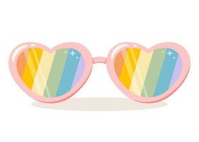 Brille im das gestalten von Herzen mit lgbtq Regenbogen. glücklich Stolz Monat. süß bunt Sonnenbrille. scheinen Linsen. Hippie ästhetisch Clip Art. retro Karikatur Stil. eben Vektor Illustration.