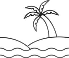 tropisch Baum im Sand mit Wasser Welle schwarz Gliederung Symbol. vektor