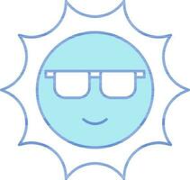Karikatur Sonne tragen Brille im Blau und Weiß Farbe. vektor