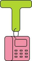 brev t för telefon ikon i grön och rosa Färg. vektor