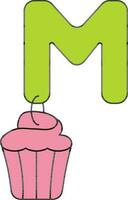 brev m för muffin ikon i grön och rosa Färg. vektor