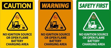Warnung Zeichen Nein Zündung Quelle oder öffnen Flamme, Batterie Laden Bereich vektor