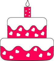 hjärtan dekorerad kaka med brinnande ljus ikon i rosa och vit Färg. vektor