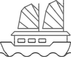 fartyg på Vinka ikon i svart linje konst. vektor
