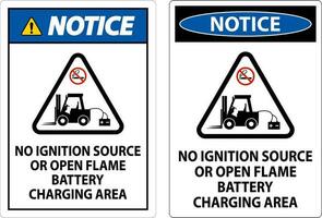 beachten Zeichen Nein Zündung Quelle oder öffnen Flamme, Batterie Laden Bereich vektor