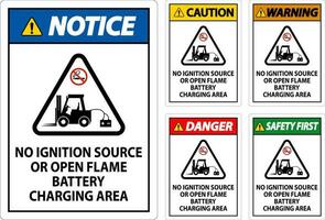 Warnung Zeichen Nein Zündung Quelle oder öffnen Flamme, Batterie Laden Bereich vektor