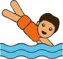 Karikatur Junge springen im Wasser bunt Symbol. vektor