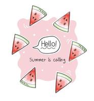 Sommer Slogan mit Cartoon Wassermelonenscheiben Illustration vektor