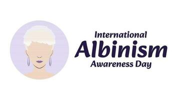 International Albinismus Bewusstsein Tag Banner Vorlage mit Weiß behaart Frau Charakter. Vektor Illustration