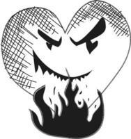 brinnande hjärta form med arg uttryck. klotter tecken eller symbol. vektor