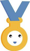 söt ansikte medalj ikon i blå och gul Färg. vektor