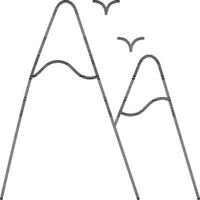 Schnee Berg mit fliegen Vögel schwarz Linie Kunst Symbol. vektor