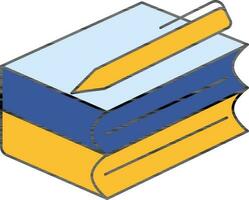 eben Stil Stift auf Bücher Blau und Gelb Symbol. vektor