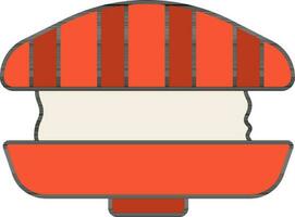 eben Stil Nigiri Gericht Symbol im Orange und Weiß Farbe. vektor