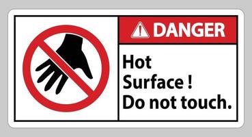 Warnschild heiße Oberfläche nicht auf weißem Hintergrund berühren