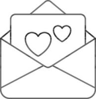 Liebe Karte oder Brief Symbol im schwarz dünn Linie Kunst. vektor
