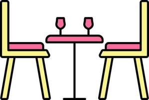 Paar trinken Glas Tabelle mit Stuhl Symbol im Gelb und Rosa Farbe. vektor