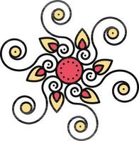 lockig Mandala Blumen- Symbol im Gelb und rot Farbe. vektor