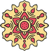 Gelb und rot lockig Mandala Blume Symbol. vektor