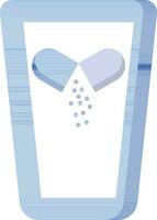 blå och vit Färg löslig piller i glas av vatten ikon. vektor