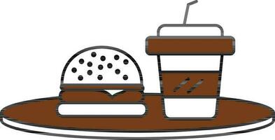 brun och vit burger och disponibel kopp på tallrik ikon. vektor