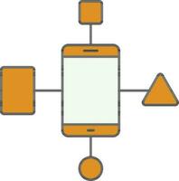 Dematerialisierung Smartphone Symbol im Gelb und Weiß Farbe. vektor